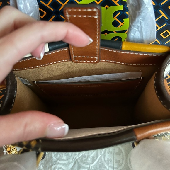 Tory Burch T Monogram Grommet Mini Tote Bag Crossbody Ivory Tan Brown Gold - Picture 8 of 14